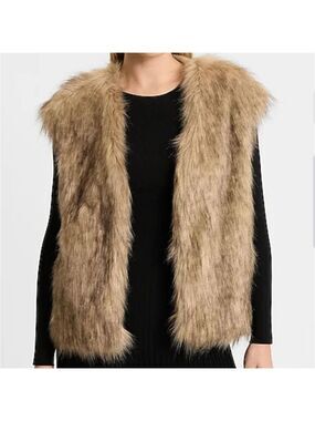 3127 NWT Express Faux Fur Vest Small Tan Brown Sleeveless Layering Jacket